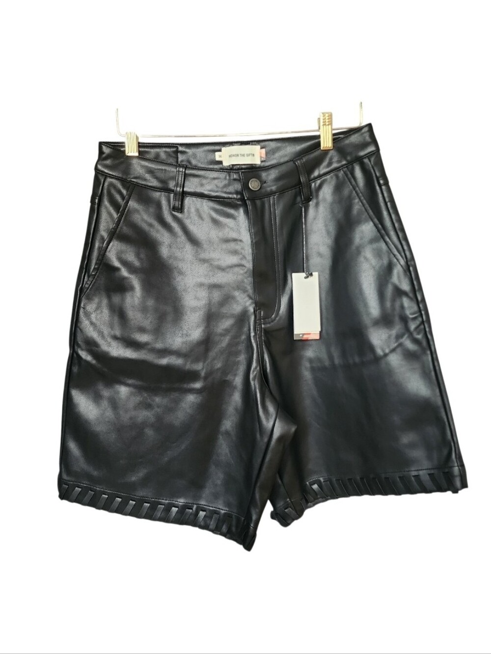 High-Rise Black Faux Leather Bermuda Shorts
